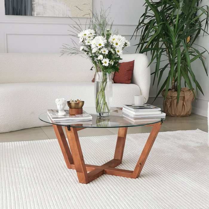 Hanah Home Mesa de Centro Lotus con Cristal Templado y Madera Hanah Home Mesa de Centro Lotus con Cristal Templado y Madera